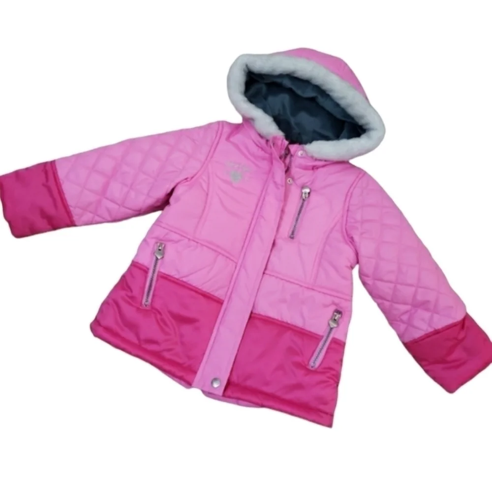 Osh Kosh B'gosh Girls Hooded Puffer Coat Size S(4) Pink Nylon Lining.